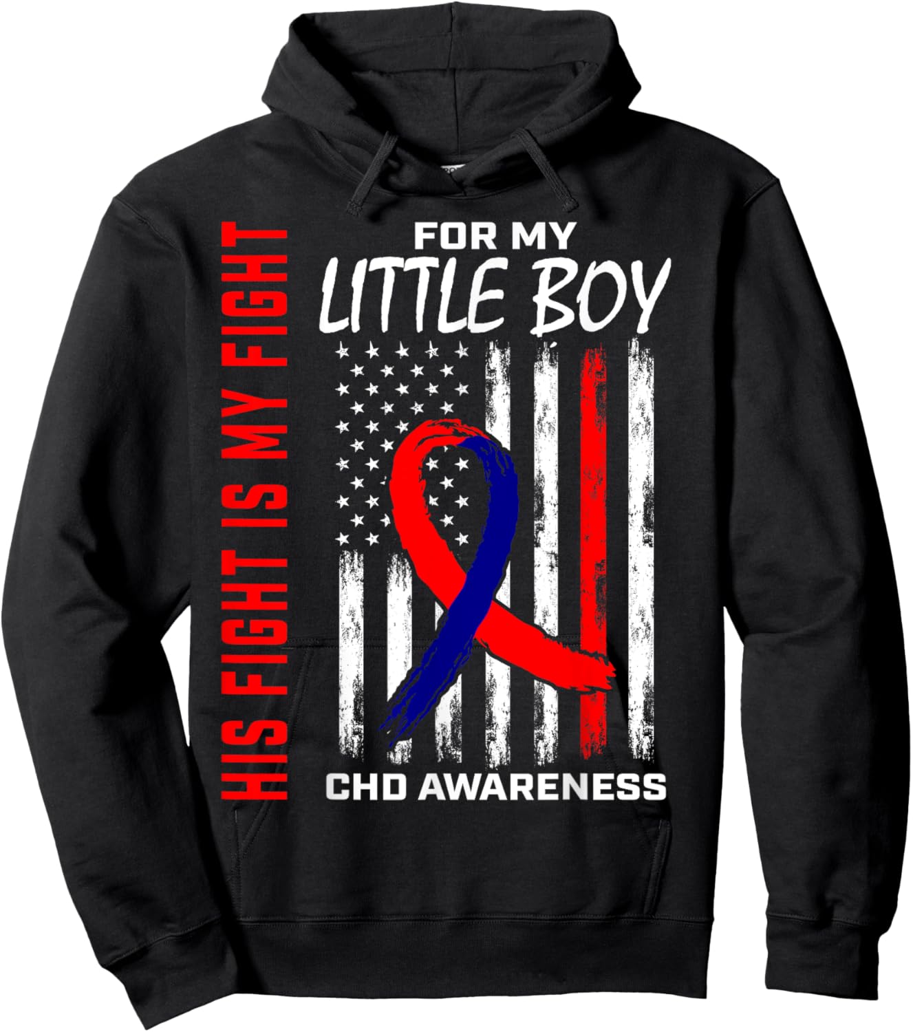 Congenital Heart Defect CHD Awareness Son Little Boy Flag Hoodie - Hoodie | Black