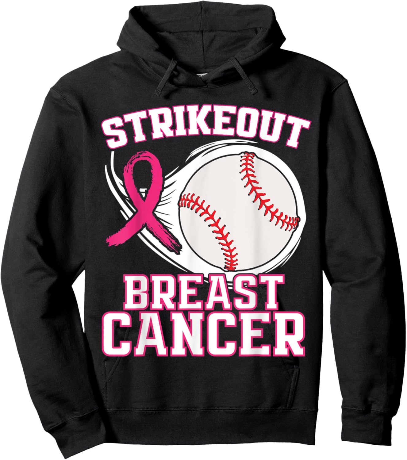 Strike Out Breast Cancer Awareness - Baseball Pink Ribbon Hoodie - Hoodie | Black