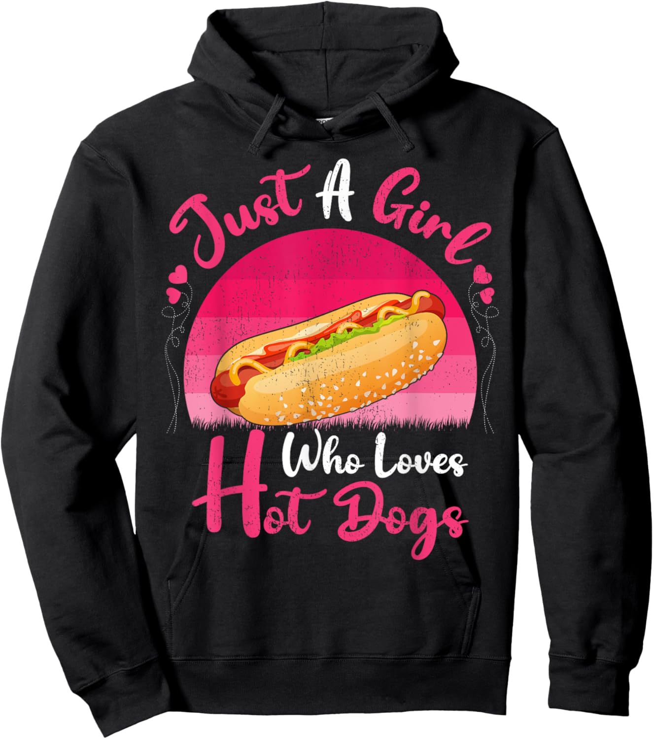 Vintage Hot Dog Food Lover Just A Girl Who Loves Hot Dogs Hoodie - Hoodie | Black