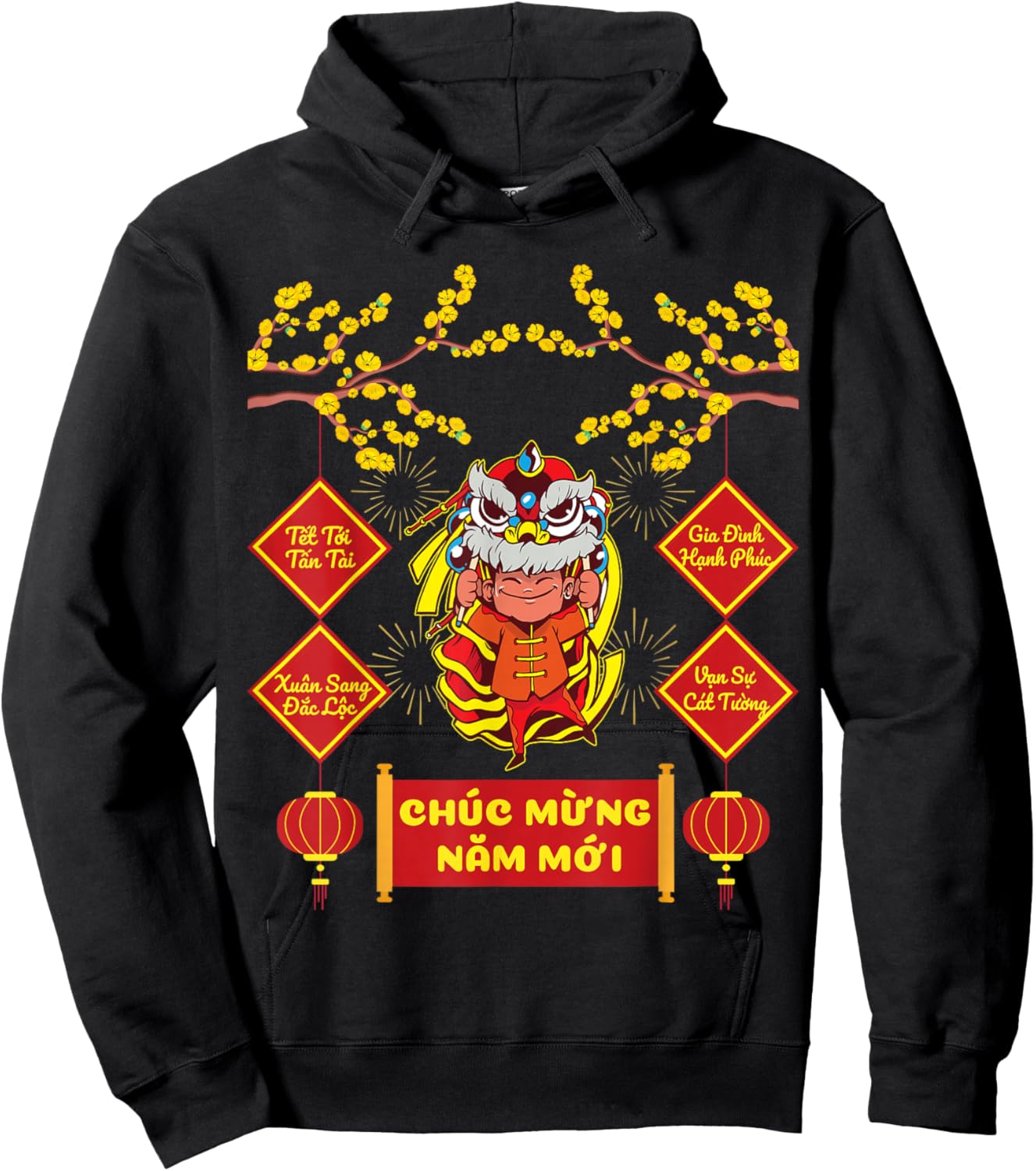 Vietnamese New Year Red Envelopes 2026 Chuc Mung Nam Moi Kid Hoodie - Hoodie | Black