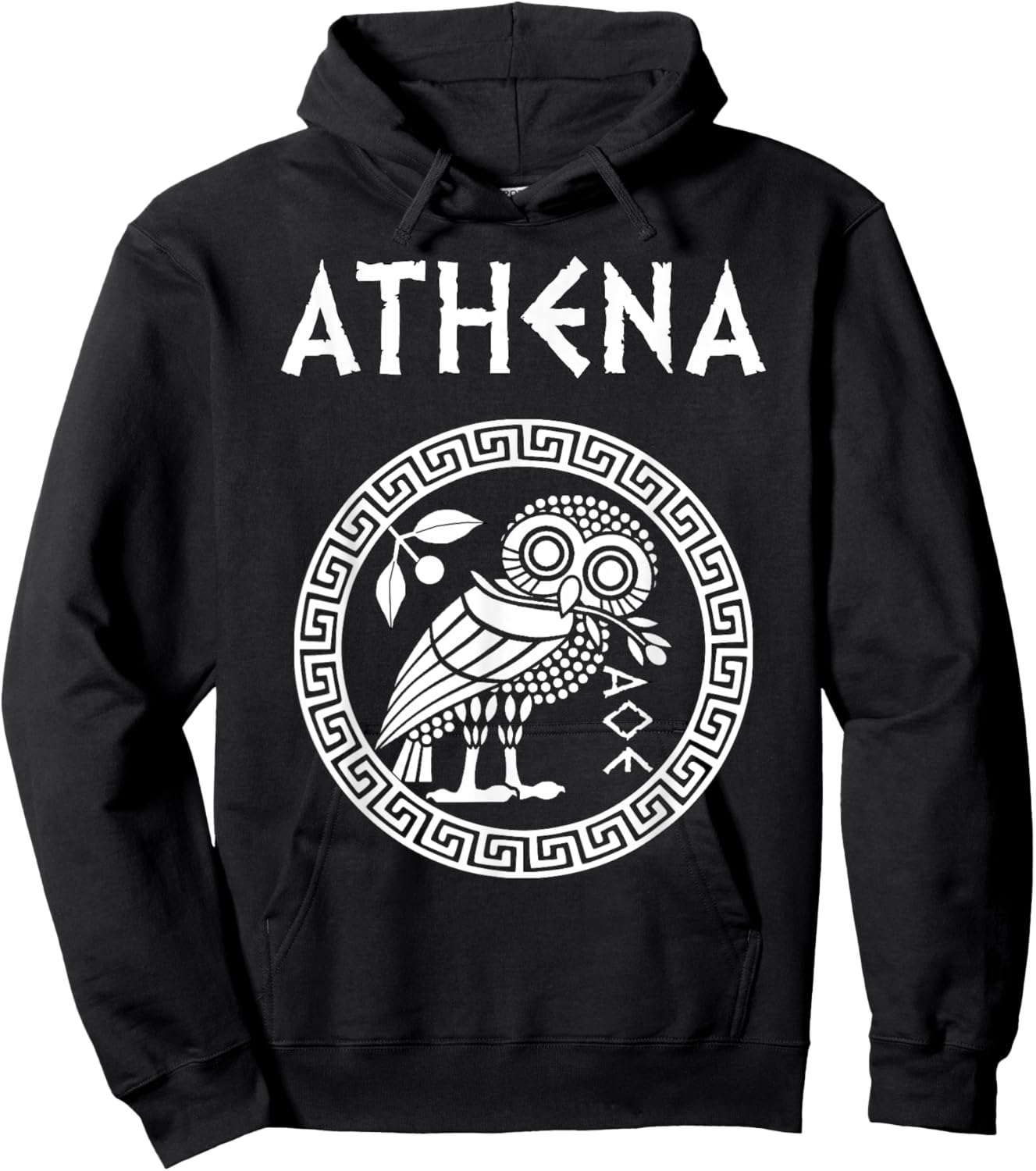 Agema Apparel -Adults Athena Greek Goddess of Wisdom and War Athenian Owl Symbol Hoodie - Hoodie | Black