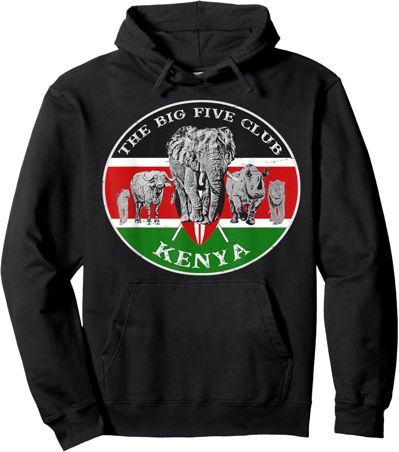 Africa's Big Five on Kenya Flag Hoodie - Hoodie | Black