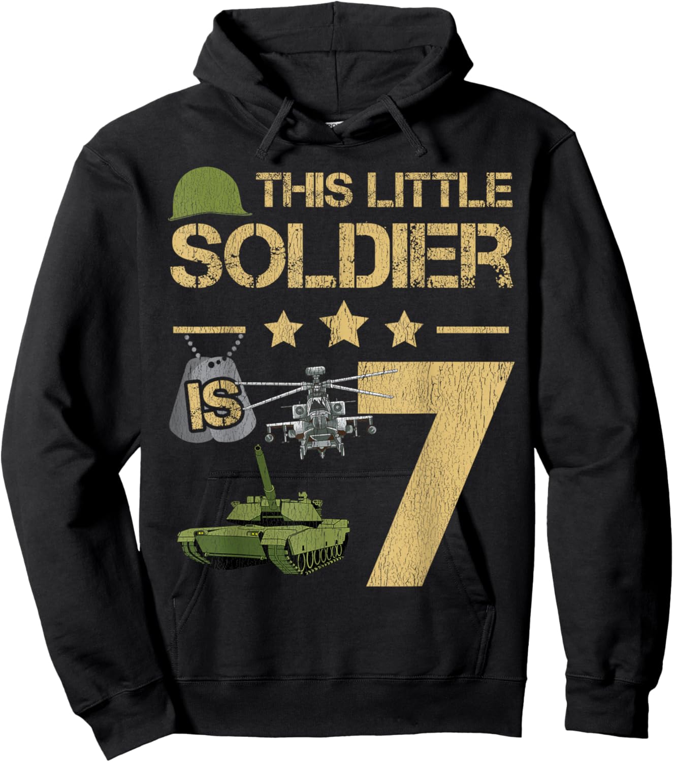 7 Year Old Soldier Birthday Boy 7th Birthday Kids Army Camo Hoodie - Hoodie | Black