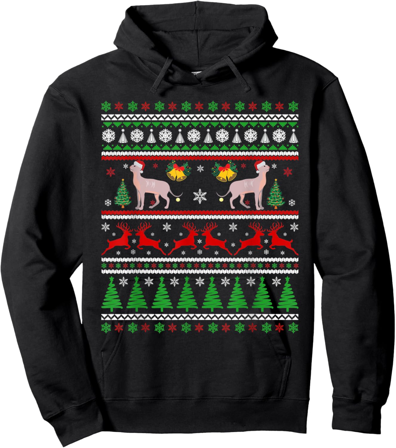 Christmas Sphynx Cat Paw Ugly Xmas Tree Lights Pajama Women Kids Hoodie - Hoodie | Black