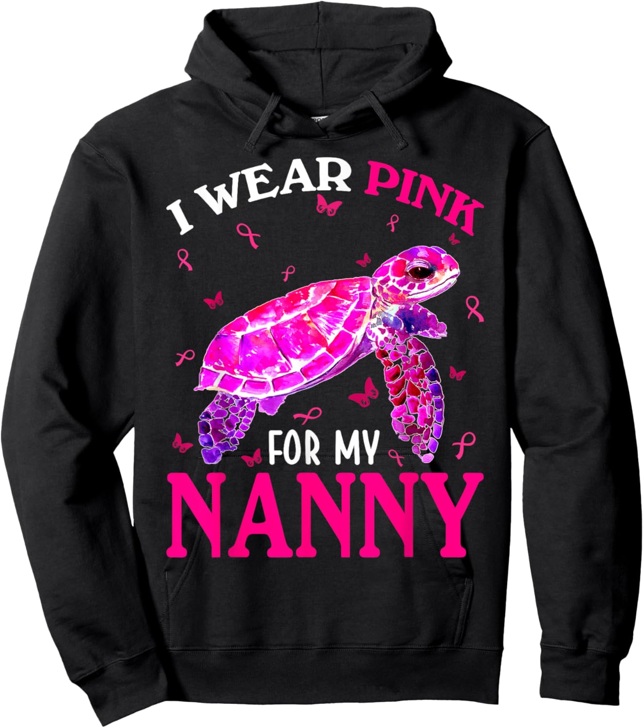 I Wear Pink For My Nanny Breast Cancer Turtle Hoodie - Hoodie | Black