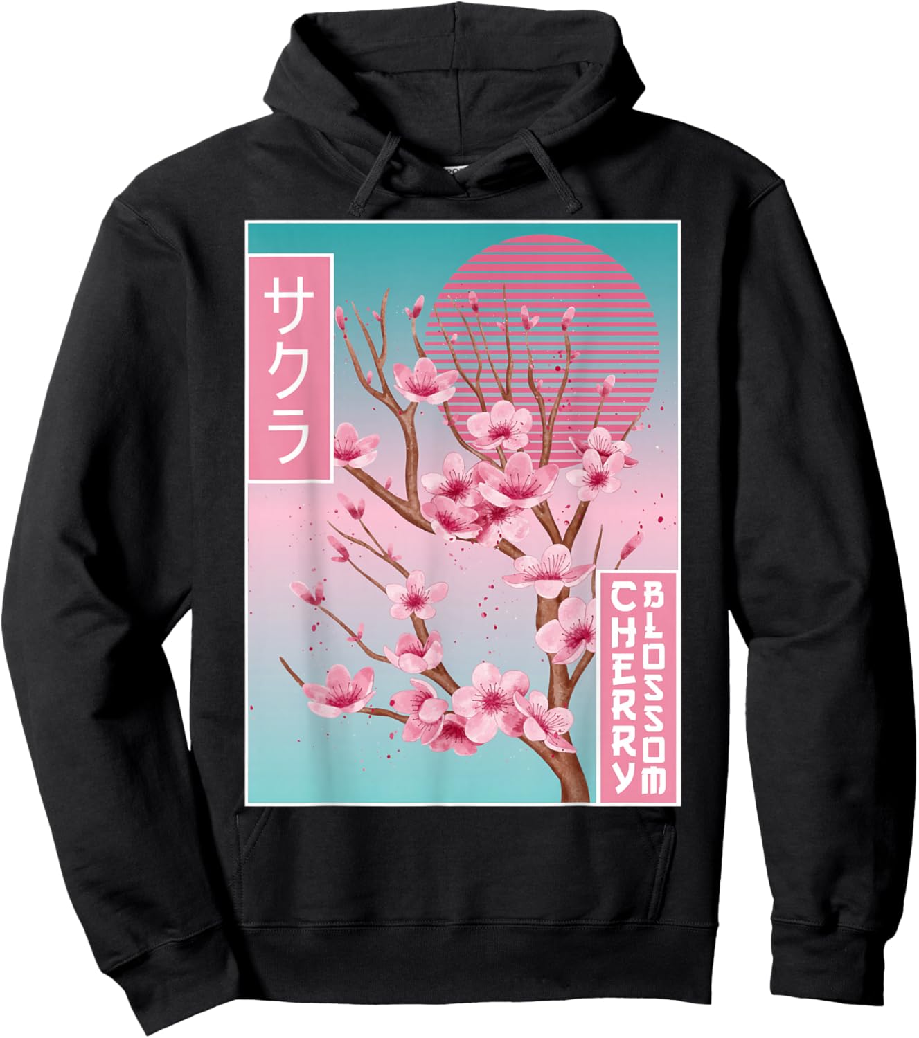 Cherry Blossom Japanese Sakura Vaporwave Aesthetic Hoodie - Hoodie | Black