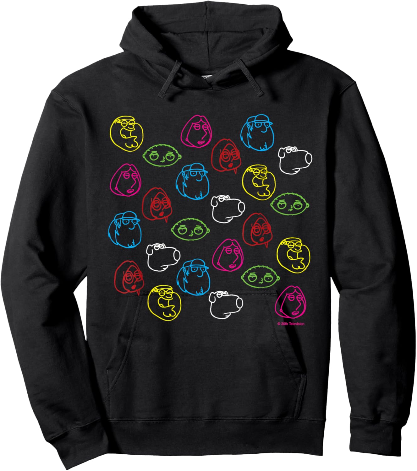 Family Guy Peter Lois Meg Stewie Brian Chris Neon Faces Hoodie - Hoodie | Black