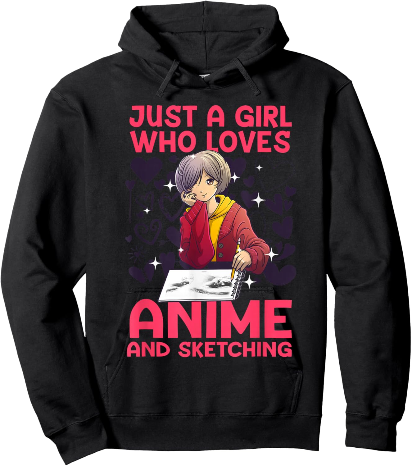 Anime Art Teen Girl Anime Merch Sketch Anime Lover Hoodie - Hoodie | Black