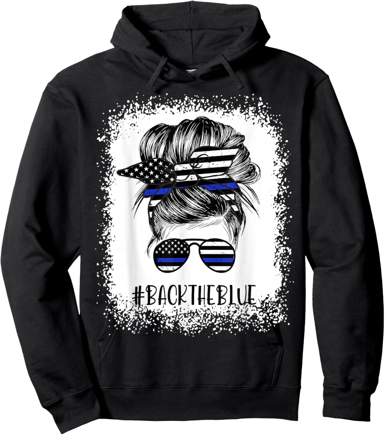 Back The Blue Bleached Messy Bun The Blue Line Flag Small Hoodie - Hoodie | Black