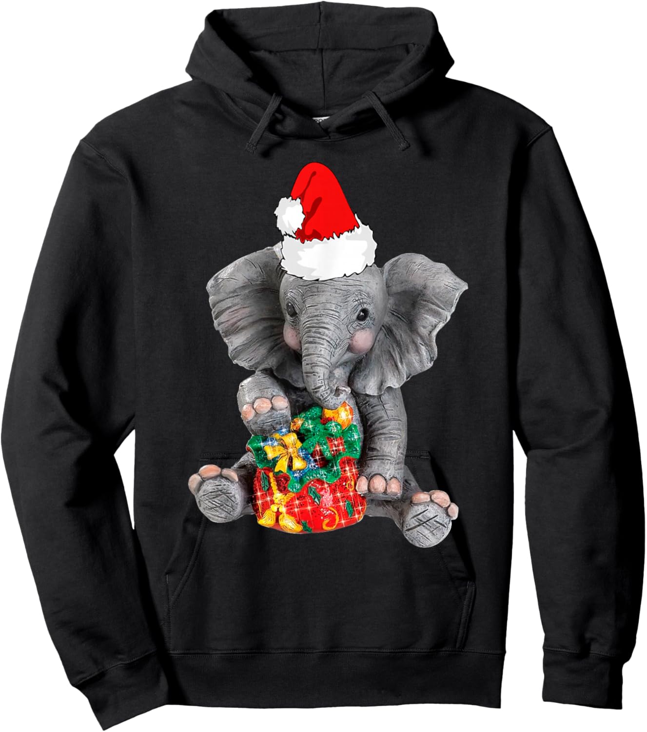 Christmas Elephant Pajamas Elephant In Santa Hat Women KIds Hoodie - Hoodie | Black