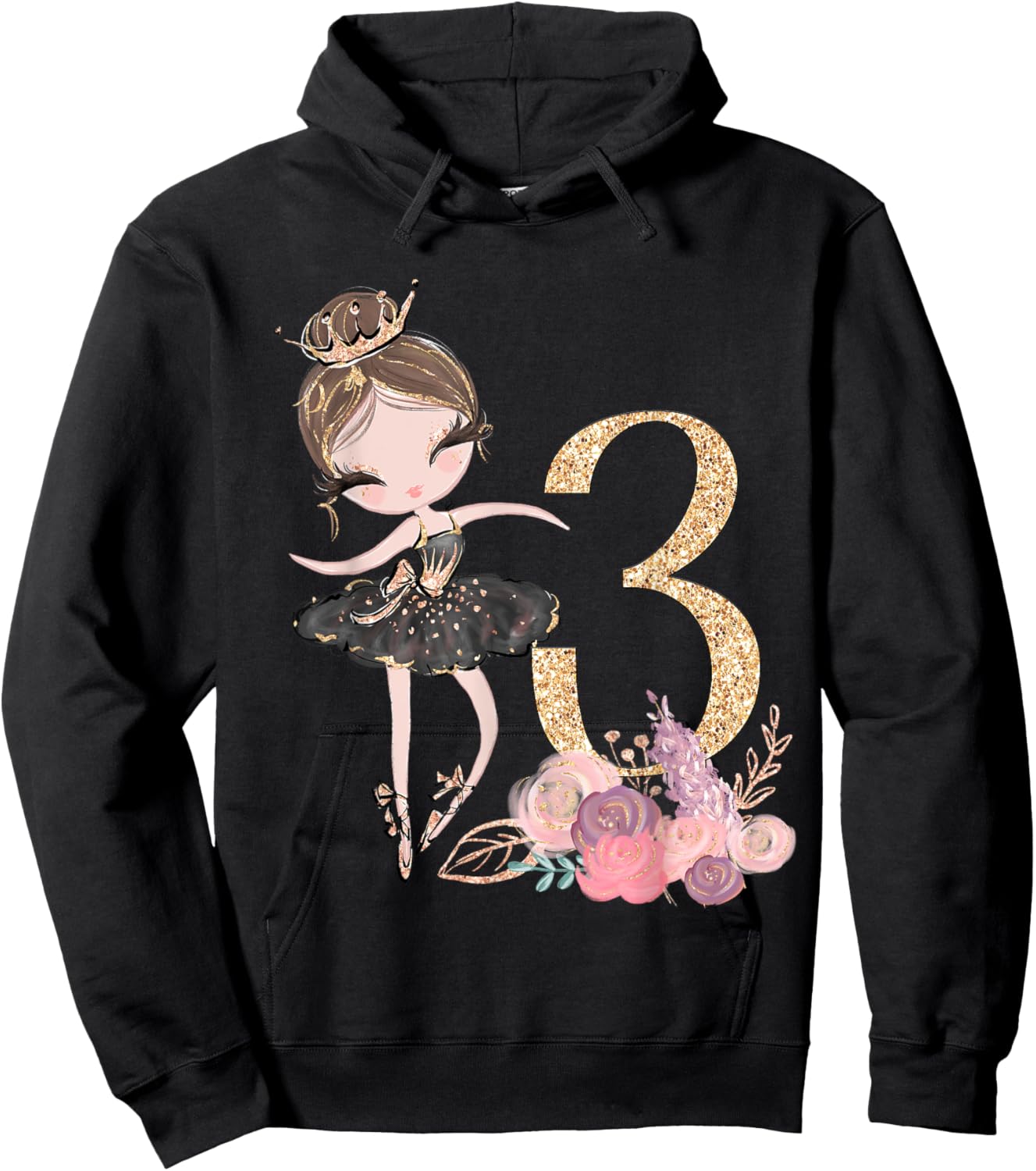 3rd Birthday Ballerina Dancer Ballet Tutu Toddler Girl Three Hoodie - Hoodie | Black