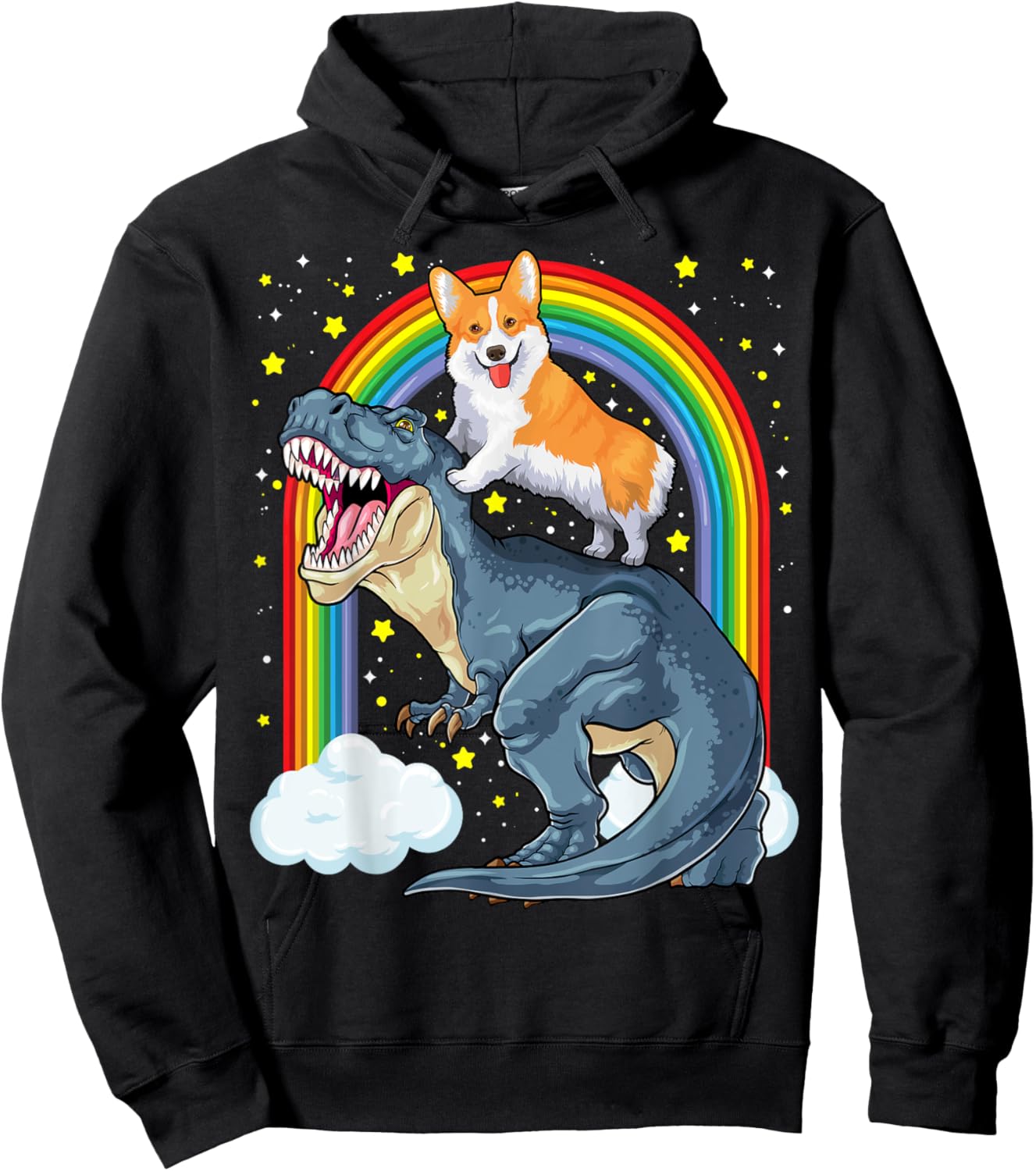 Corgi Riding Dinosaur T Rex Dog Funny Corgi Space Kids Boys Hoodie - Hoodie | Black