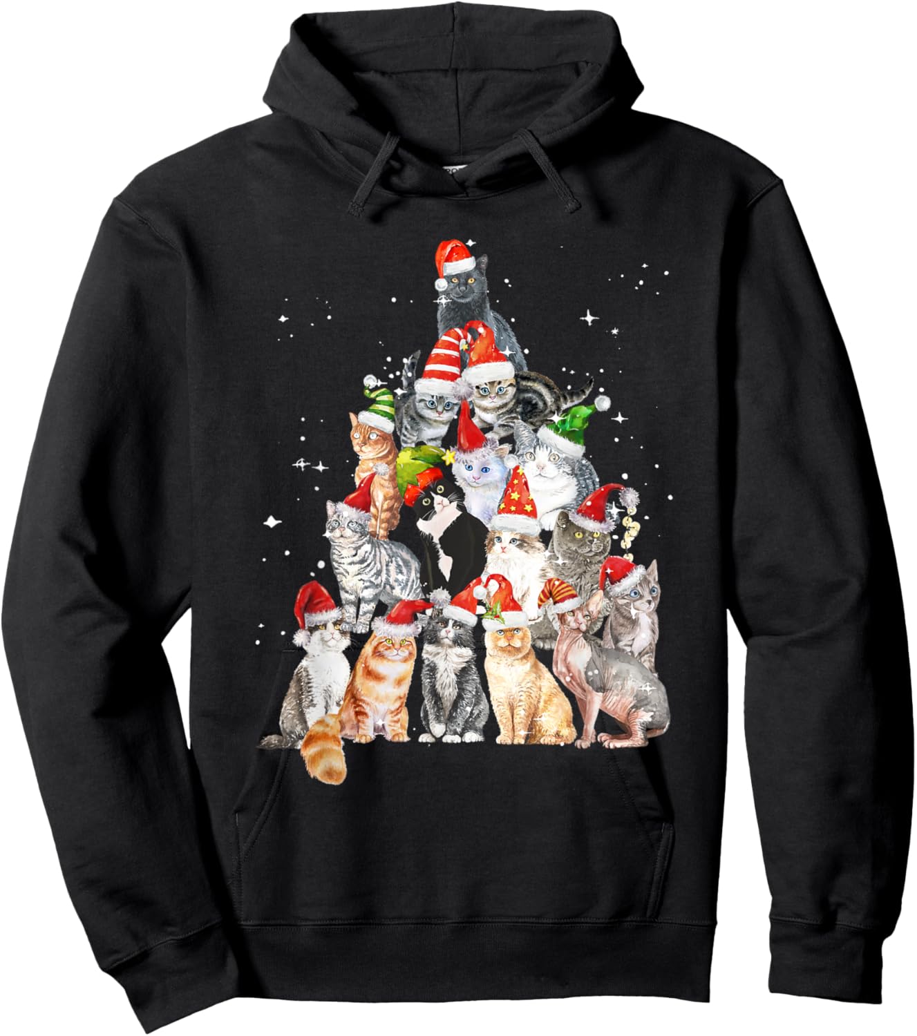 Cats For Everybody Christmas Cats Xmas Meow Christmas Hoodie - Hoodie | Black