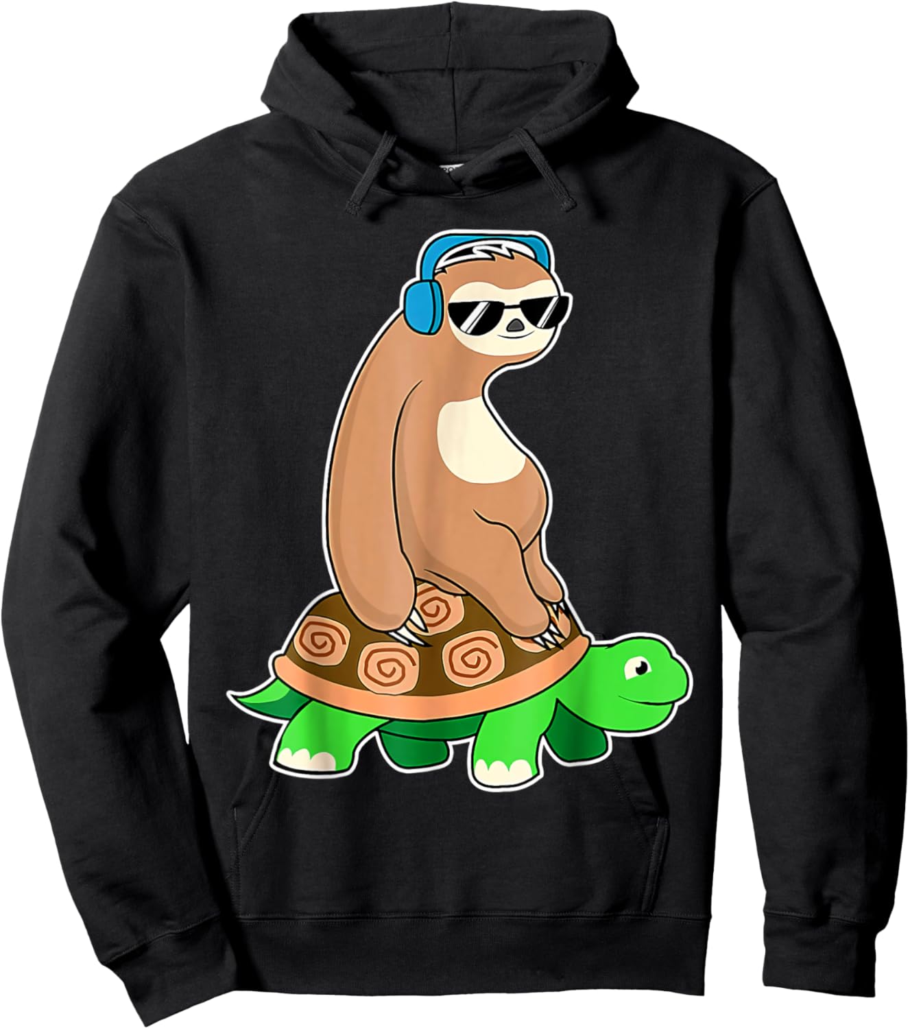 Sloth Riding Turtle Running Riding Team Hoodie - Hoodie | Black