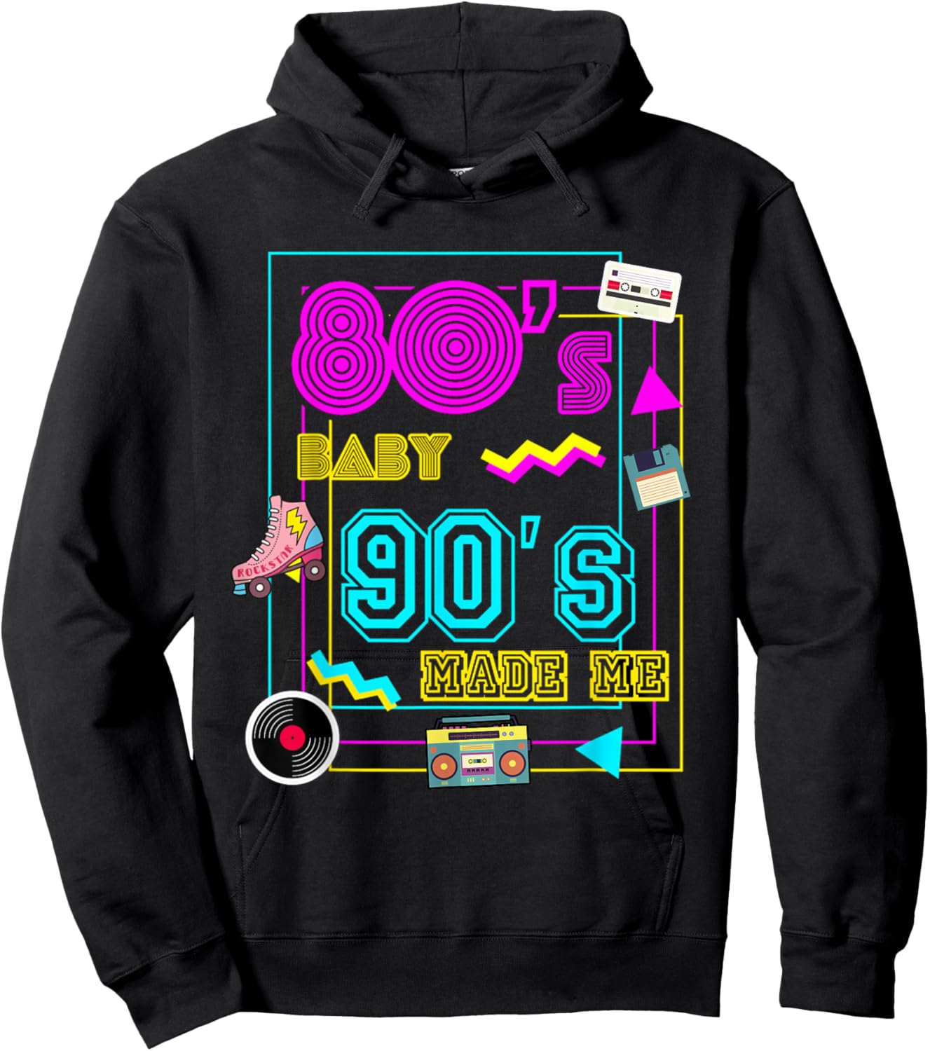 1980s 80's Baby 1990s 90's Outfit Costume Retro Party Theme Hoodie - Hoodie | Black