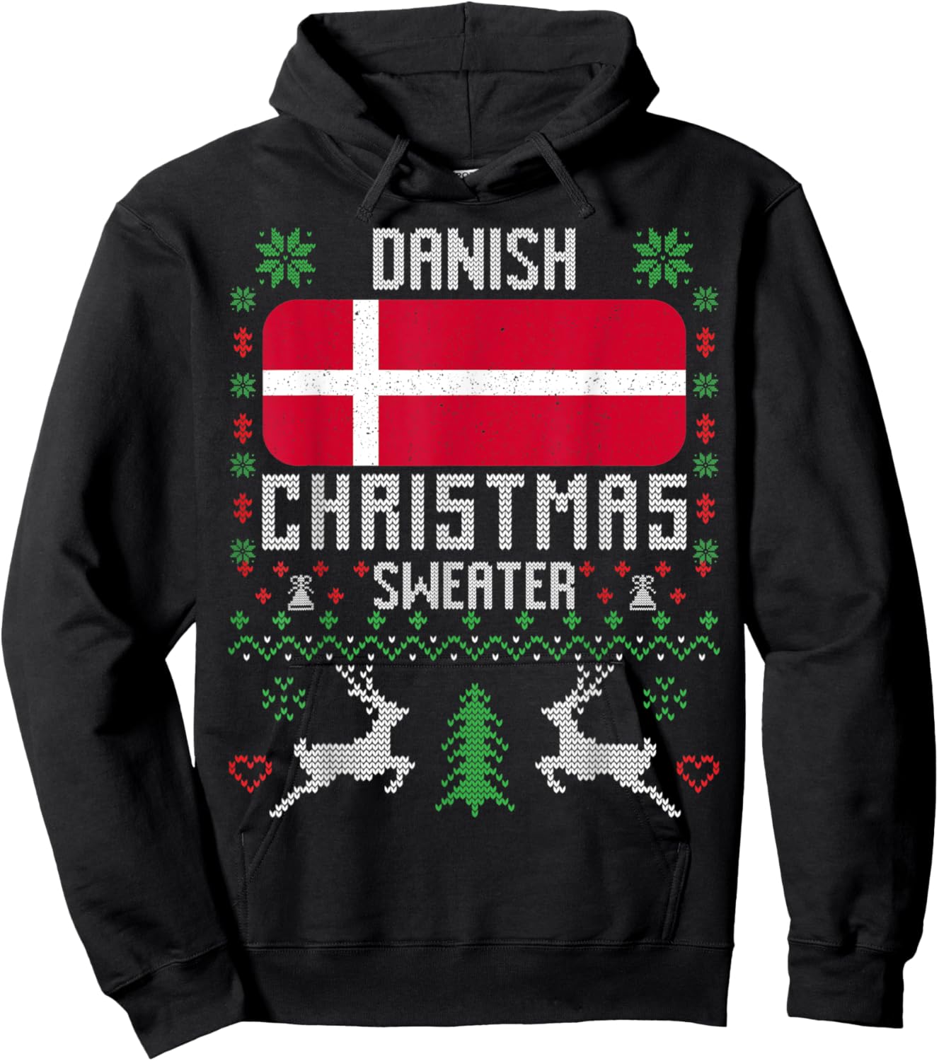 Denmark Flag Danish Christmas Sweater Hoodie - Hoodie | Black