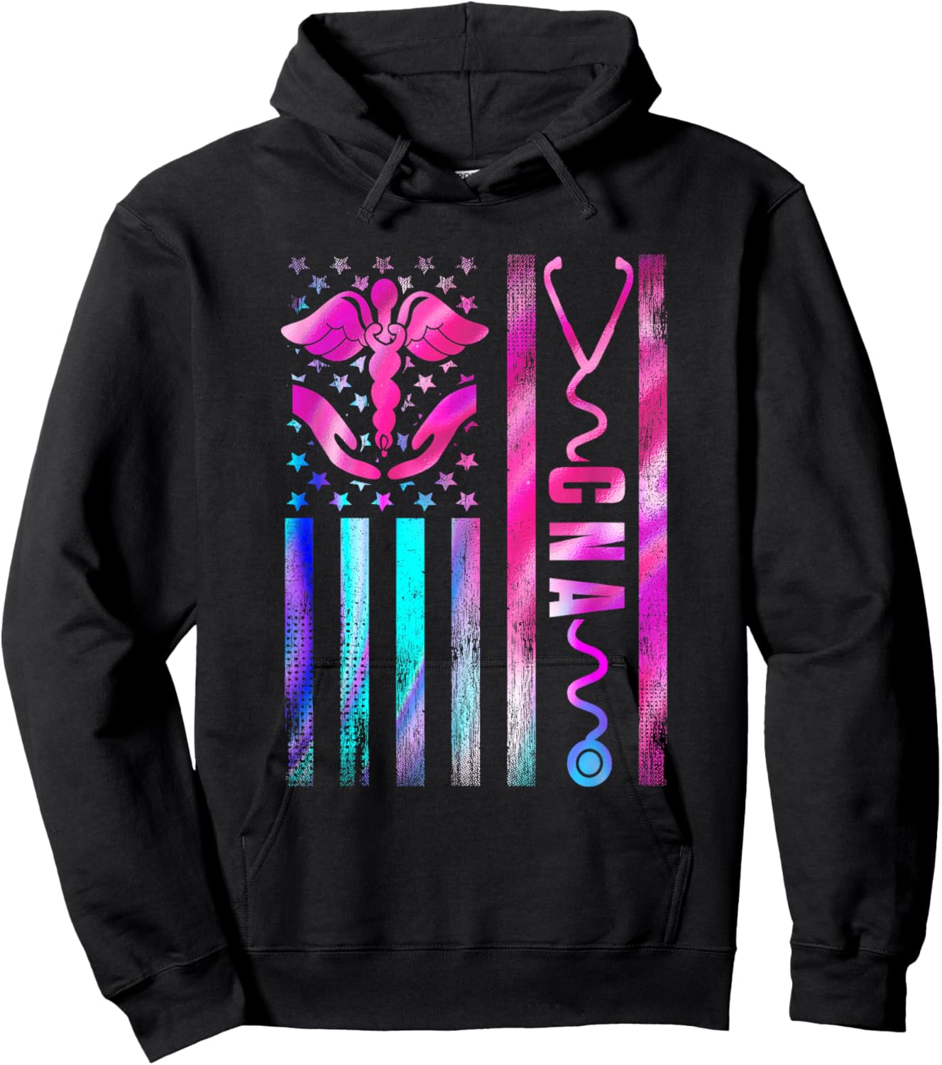 CNA Job Certified Nursing Assistant USA Flag Hoodie - Hoodie | Black