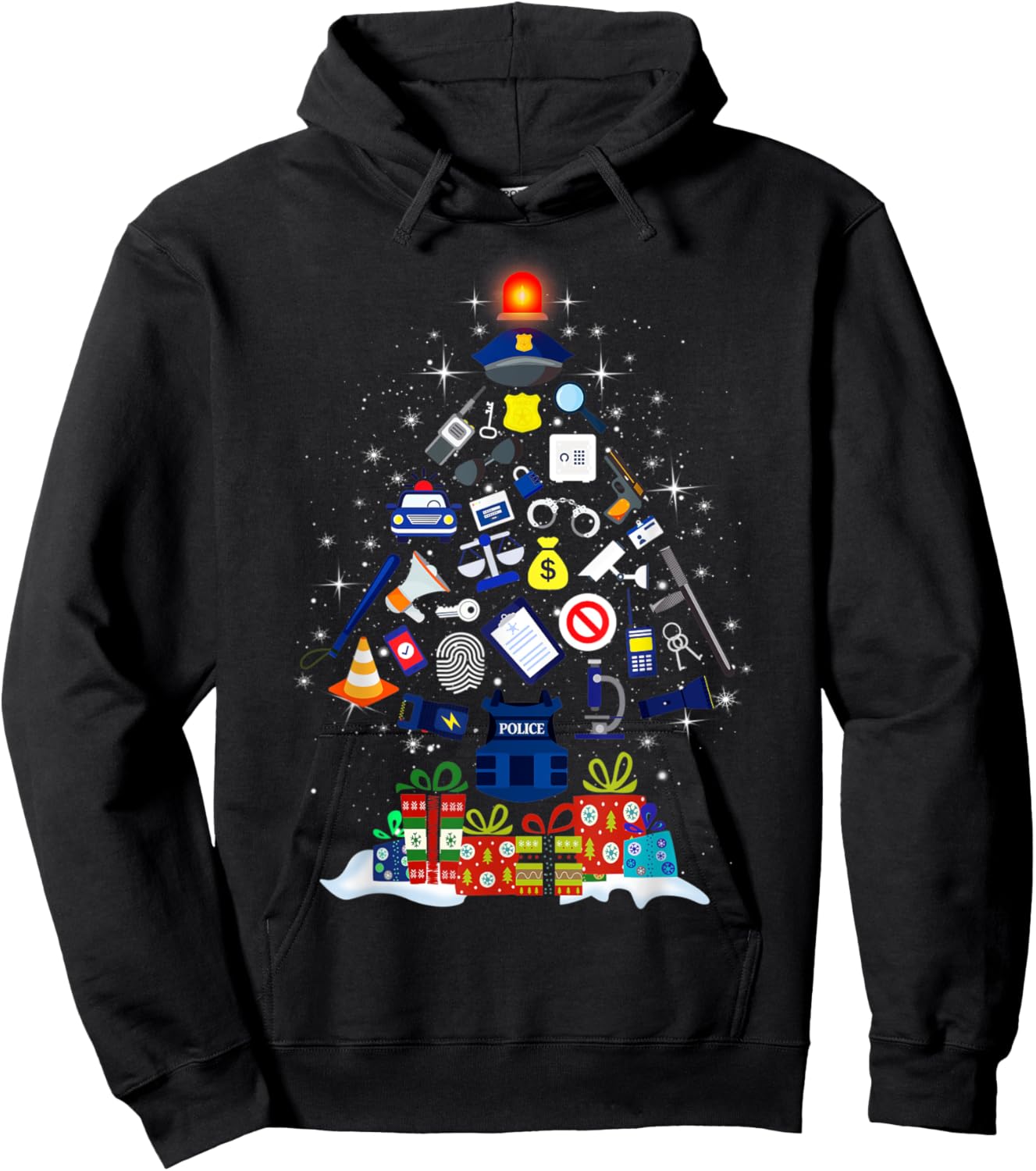 Christmas Tree Police Officer Military Policeman Men Women Hoodie - Hoodie | Black