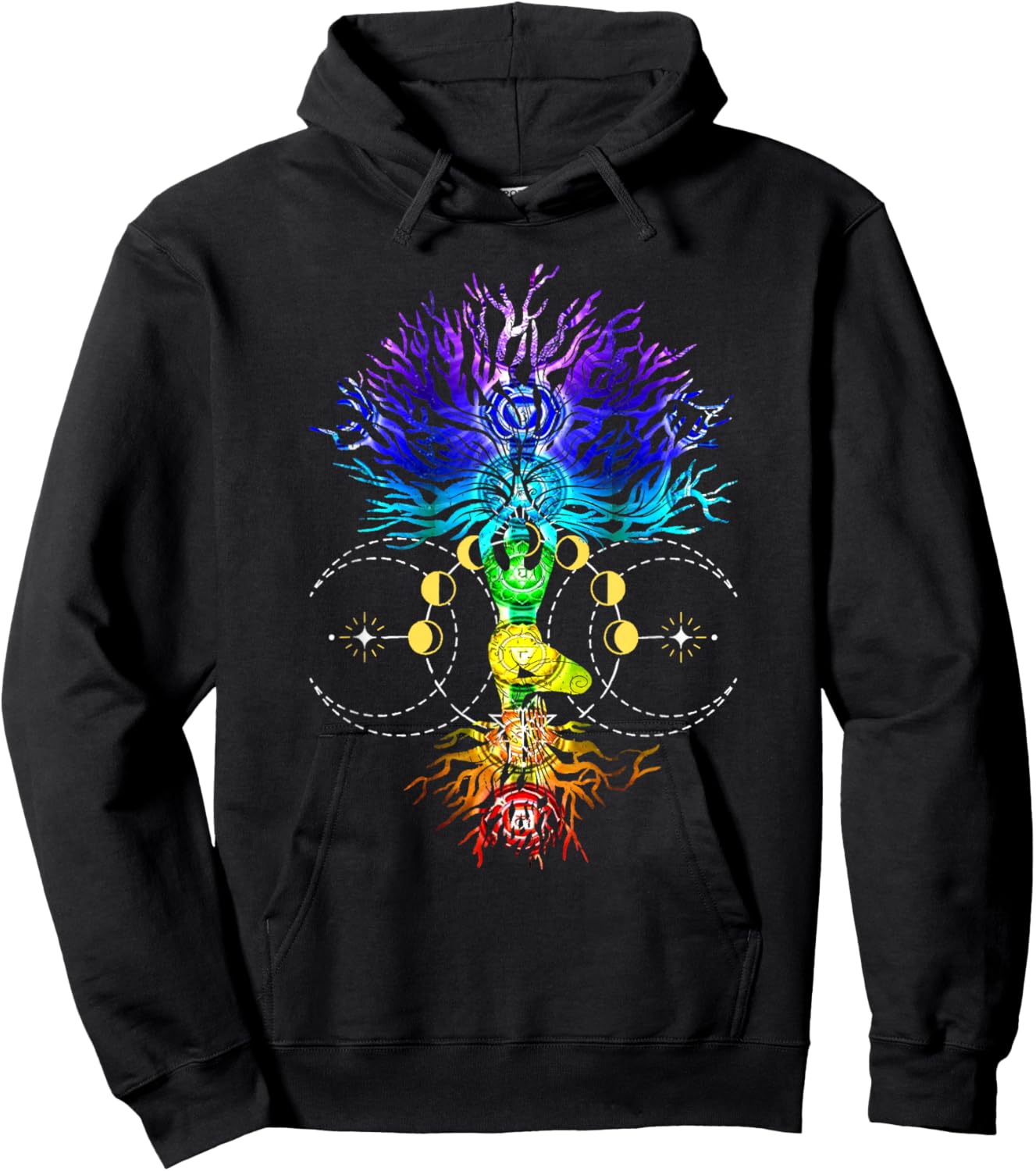 Chakra Tree of Life with Phases Of The Moon Hatha Yoga Hoodie - Hoodie | Black