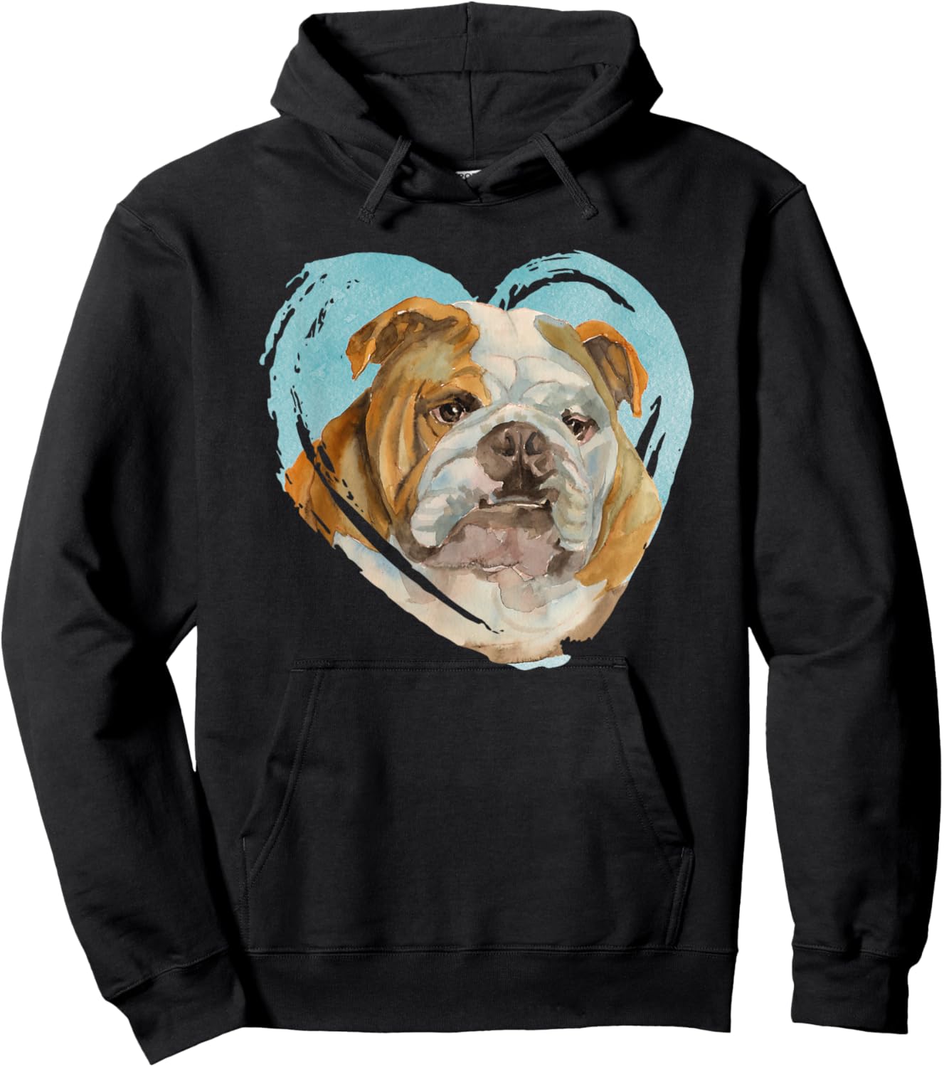 English Bulldog Portrait - Watercolor Dog Graphic Men Women Girls Kids Hoodie - Hoodie | Black