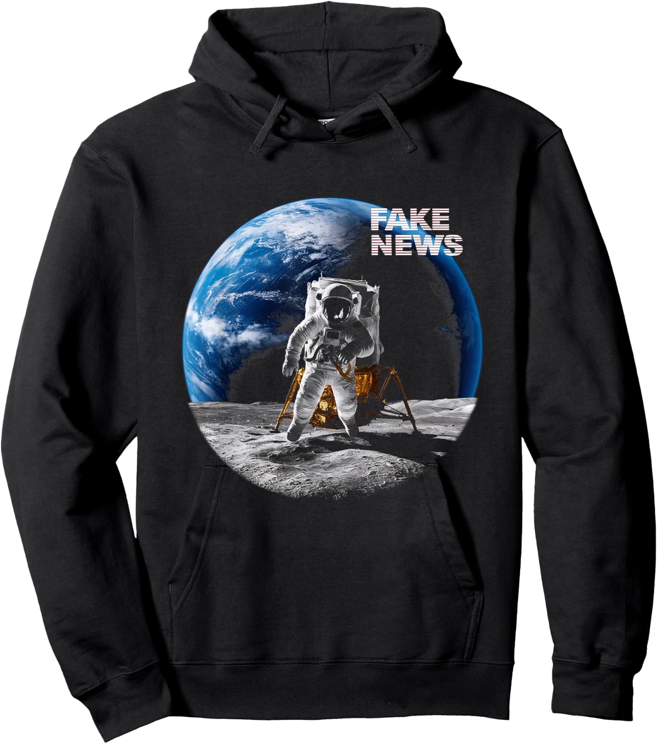 Moon Landing Fake News Vintage Moon Landing Conspiracy Hoodie - Hoodie | Black