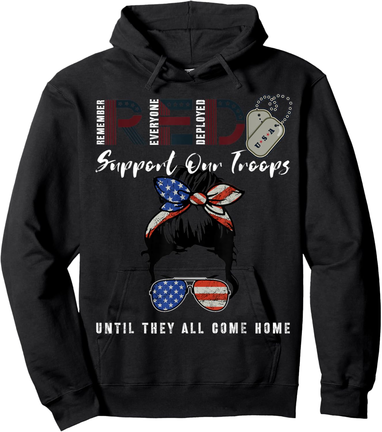 On Friday We Wear Red Friday Military Support troops US Flag Hoodie - Hoodie | Black