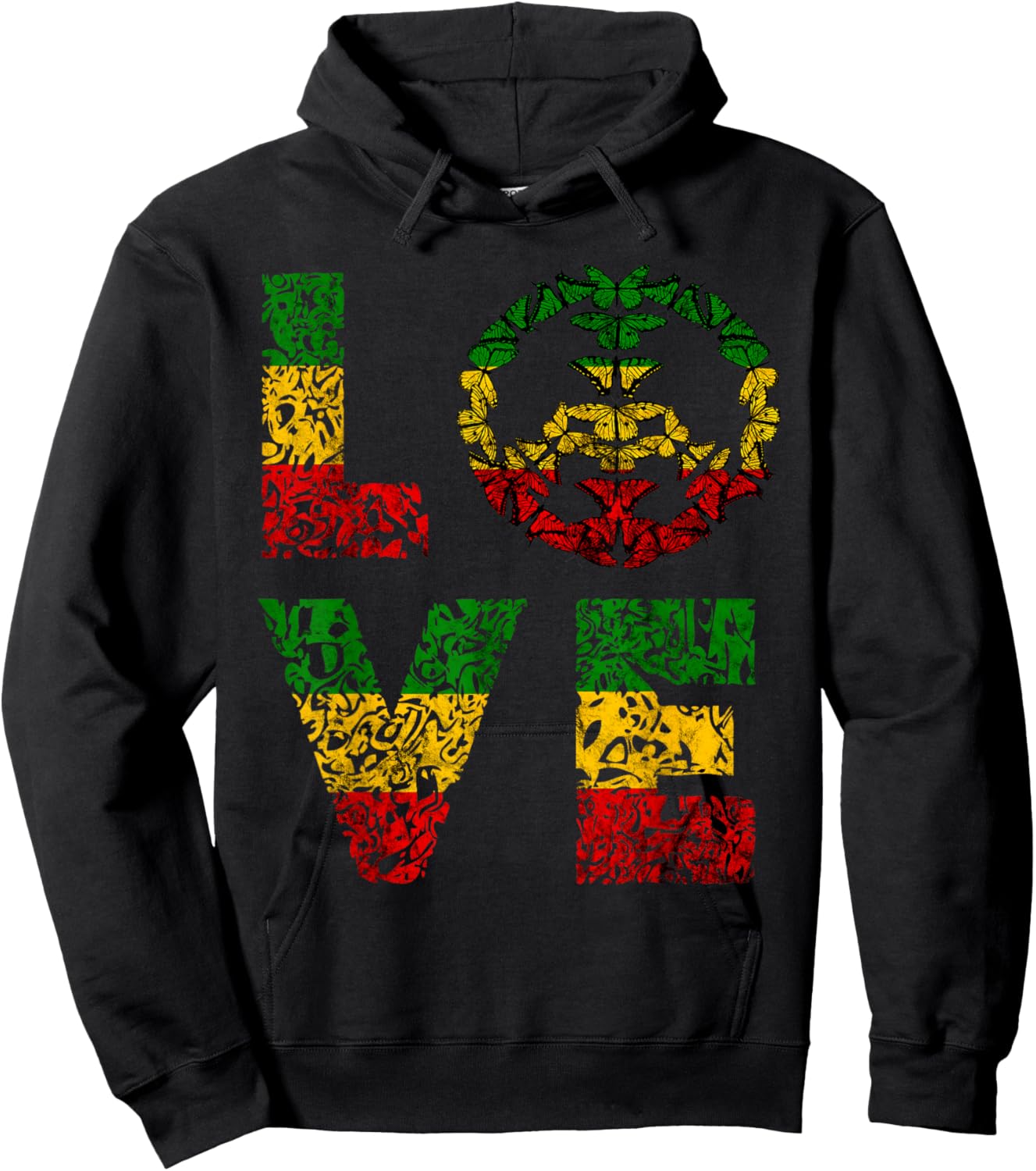 Love Butterfly Peace Symbol Reggae Rastafari Reggaeton Hoodie - Hoodie | Black