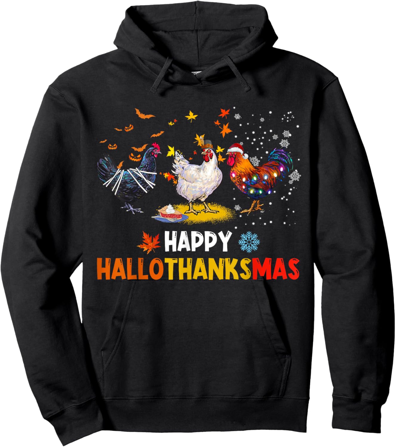 Chicken Halloween Happy Hallothanksmas Autumn Thanksgiving Hoodie - Hoodie | Black