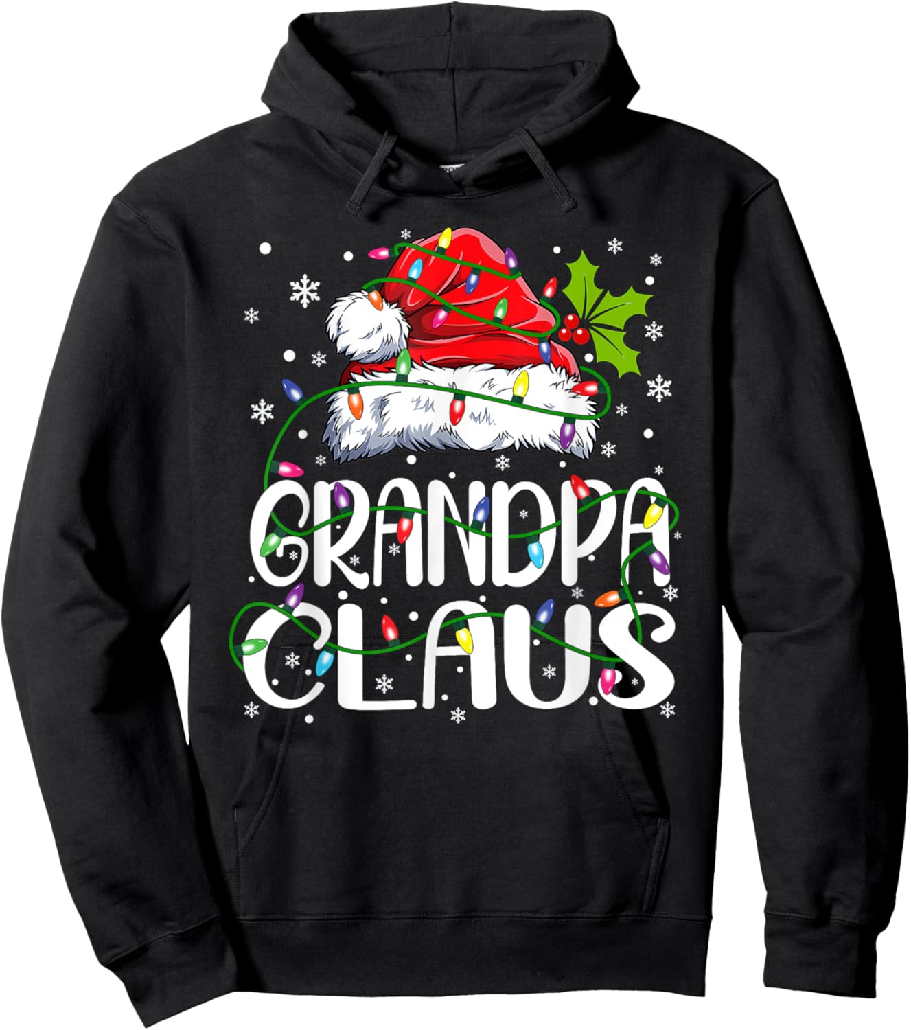 Grandpa Claus Shirt Christmas Lights Pajama Family Matching Hoodie - Hoodie | Black