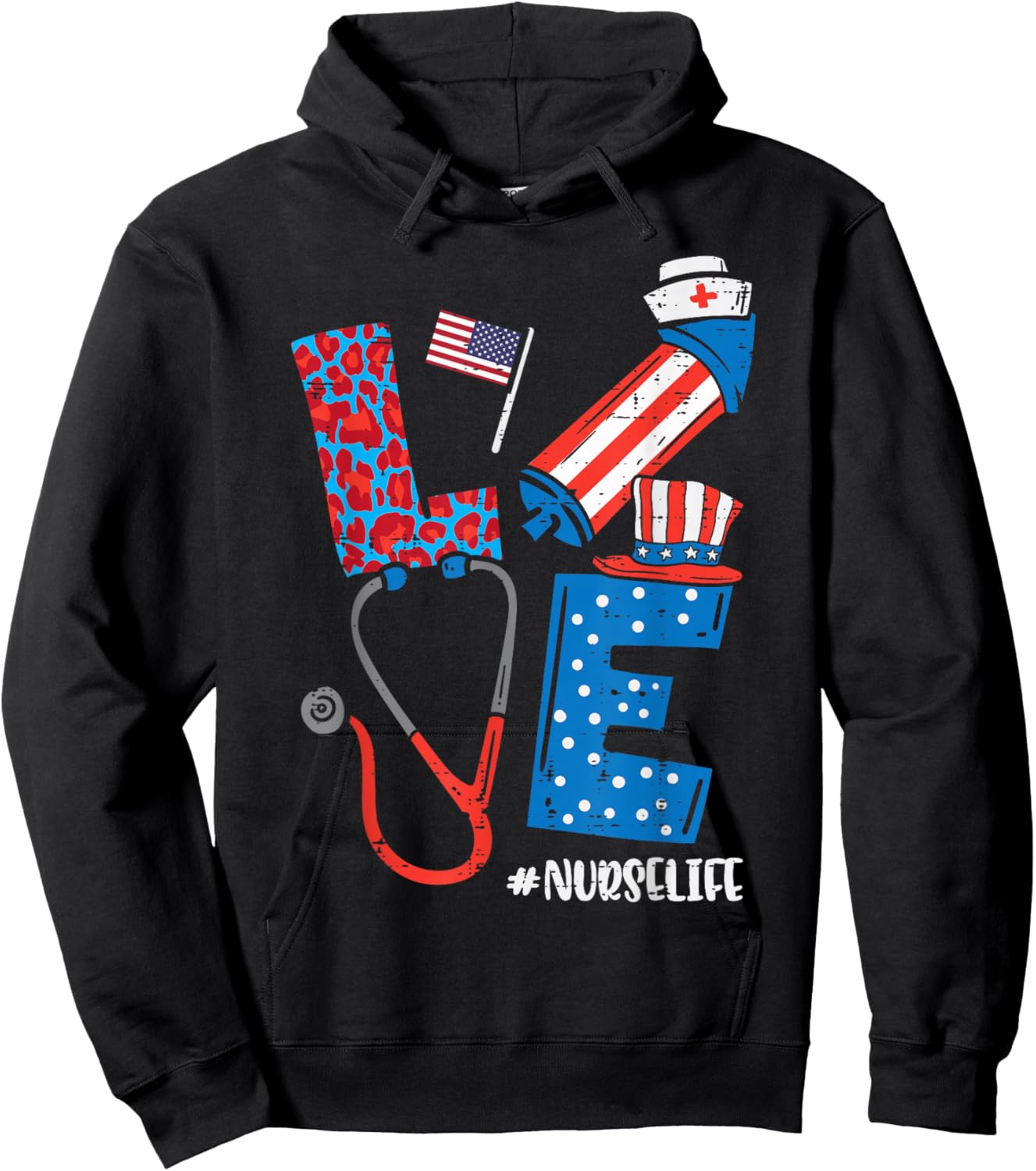 Love Leopard Nurse Life 4th Of July Scrub Top Patriot Women Hoodie - Hoodie | Black