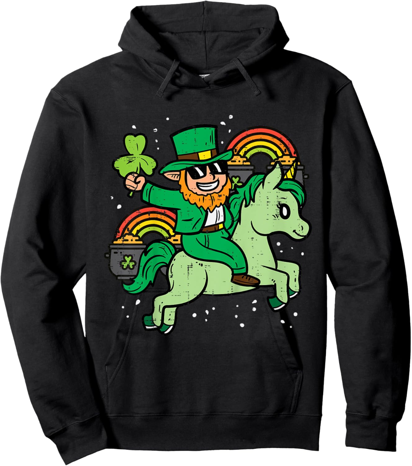 Kids Leprechaun Unicorn Rainbow Cute St Patricks Day Girls Kids Hoodie - Hoodie | Black