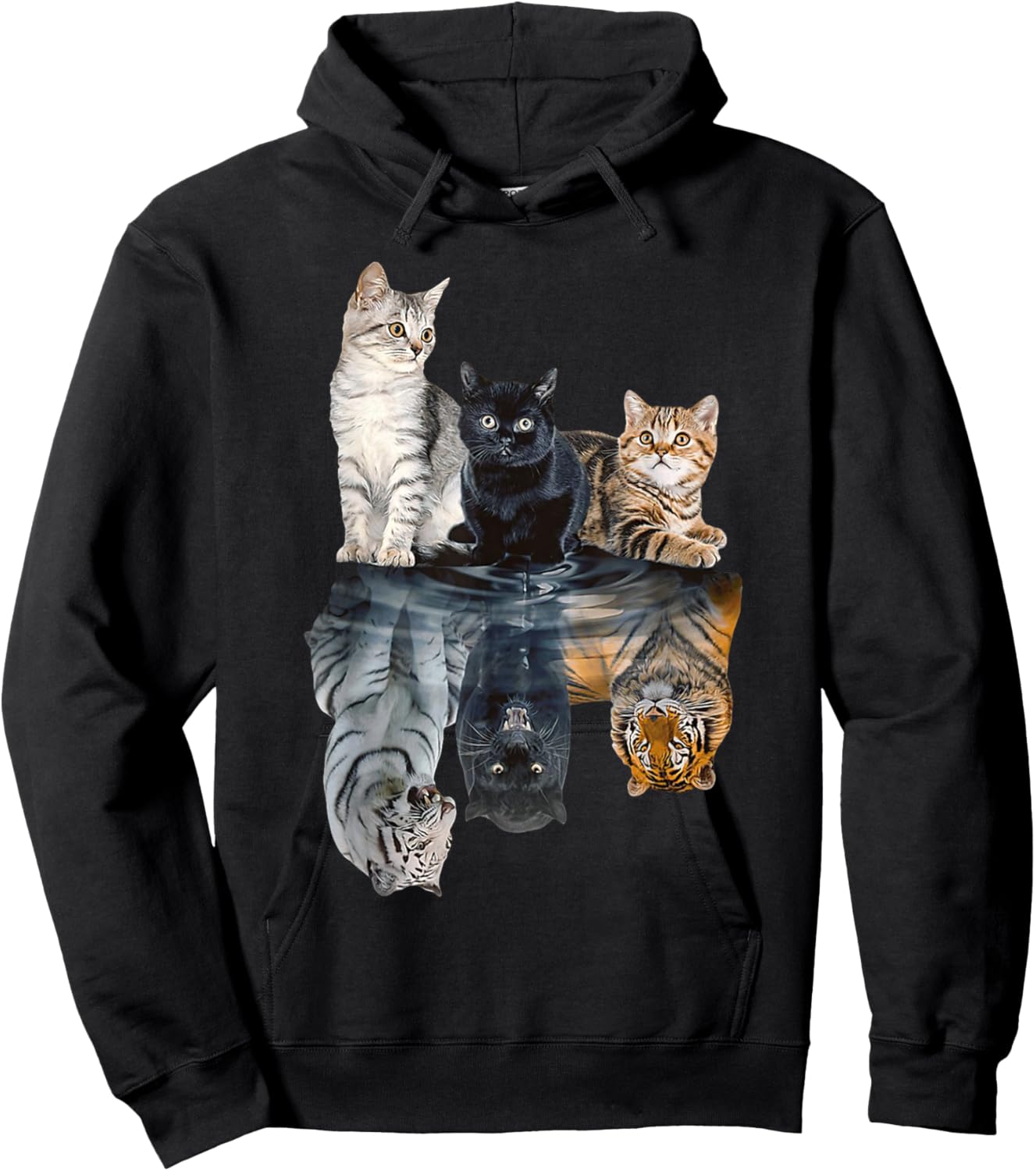 Cats Reflection Mirror Lion Cheetah Tiger Funny Cat Lover Hoodie - Hoodie | Black