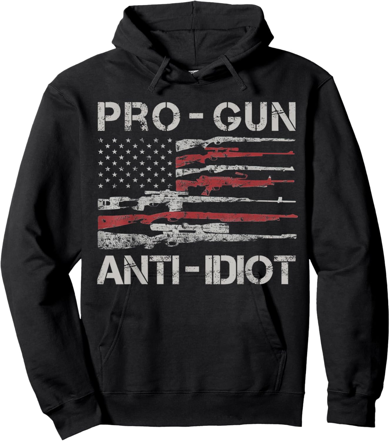 Pro Gun Anti Idiot Shirt Vintage USA Flag 2nd Amendment Hoodie - Hoodie | Black