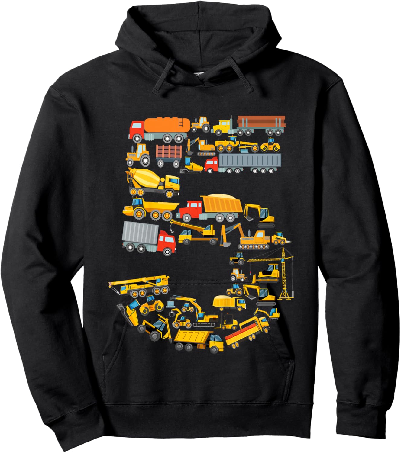5th Birthday Boy Construction Excavator Vehicles 5 Years Hoodie - Hoodie | Black