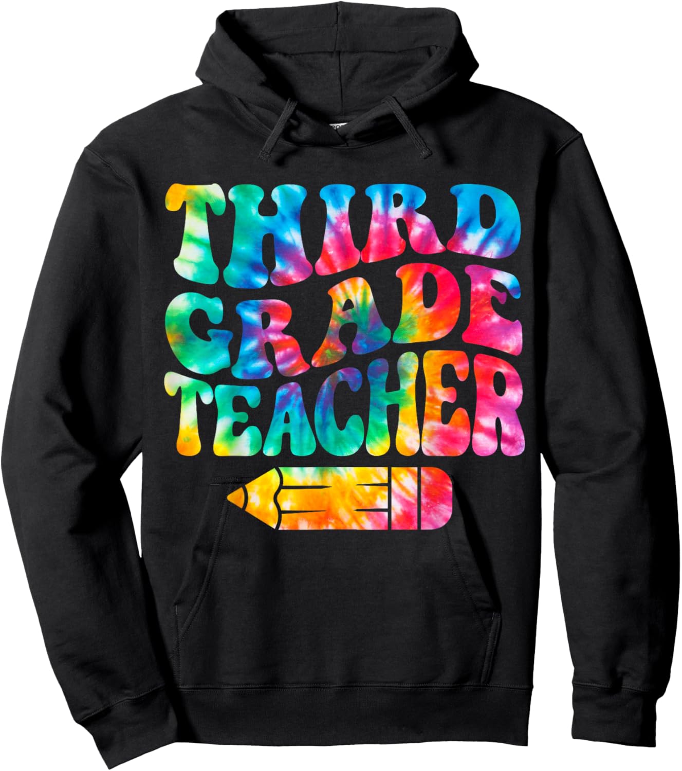 Retro Third Grade Teacher Tie Dye Funny 3rd Grade Teacher Hoodie - Hoodie | Black