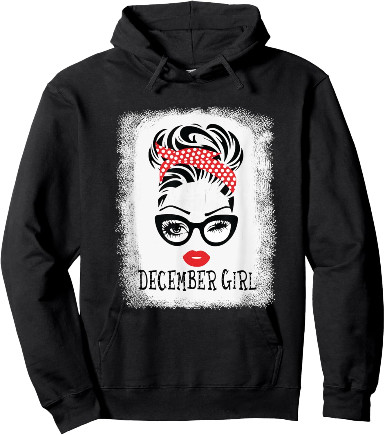 Woman December Girl Messy Bun Hair Face Wink Eyes Birthday Hoodie - Hoodie | Black