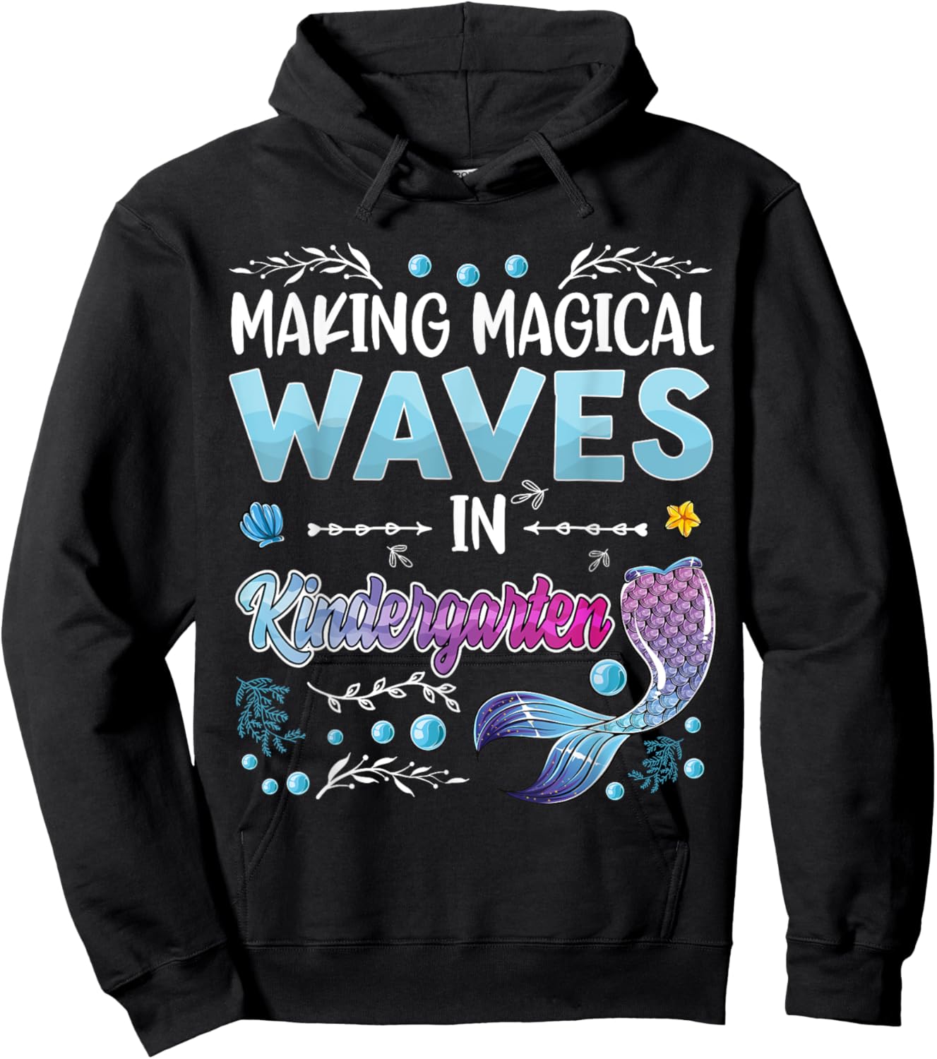 Kindergarten Cute Mermaid girls 1st day of back to school Hoodie - Hoodie | Black