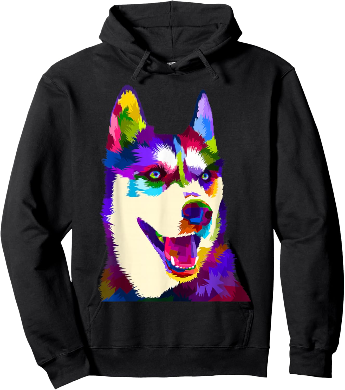 Husky Colorful Pop Art Portrait for Dog Owners Chukcha Sibe Hoodie - Hoodie | Black