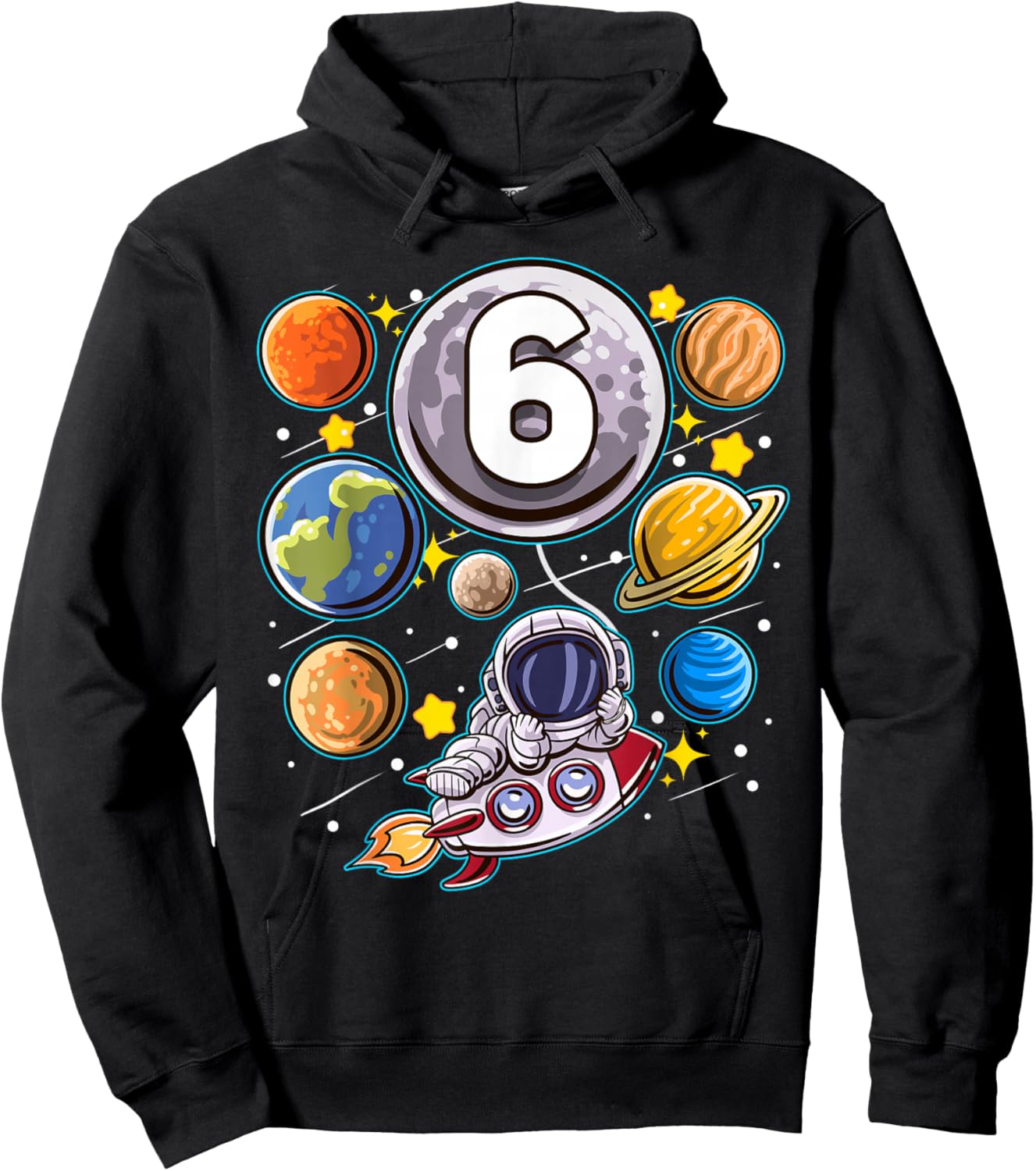 6 Year Old Birthday Astronaut 6th Space Boy Birthday Hoodie - Hoodie | Black