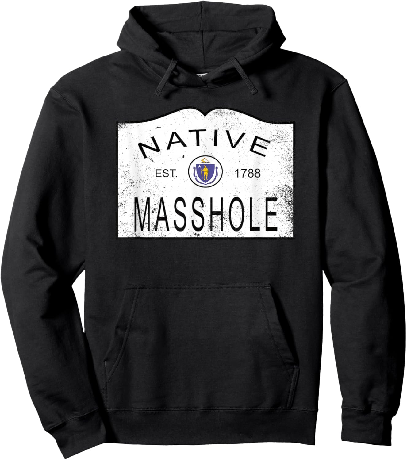Native Masshole Massachusetts MA 1788 Vintage Distressed Hoodie - Hoodie | Black