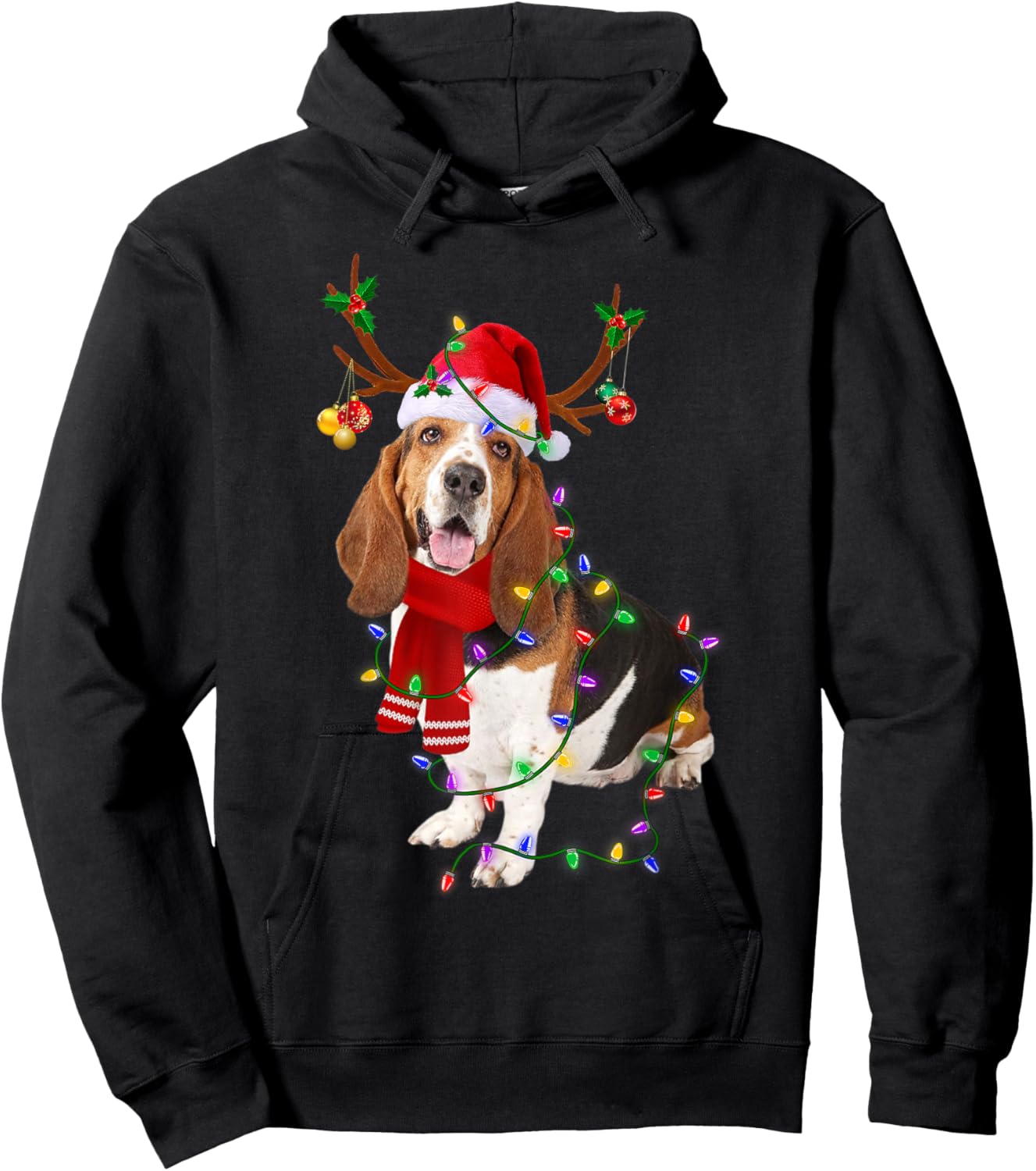 Basset Hound Christmas Lights Xmas Matching Family Dog Lover Women Kids Hoodie - Hoodie | Black