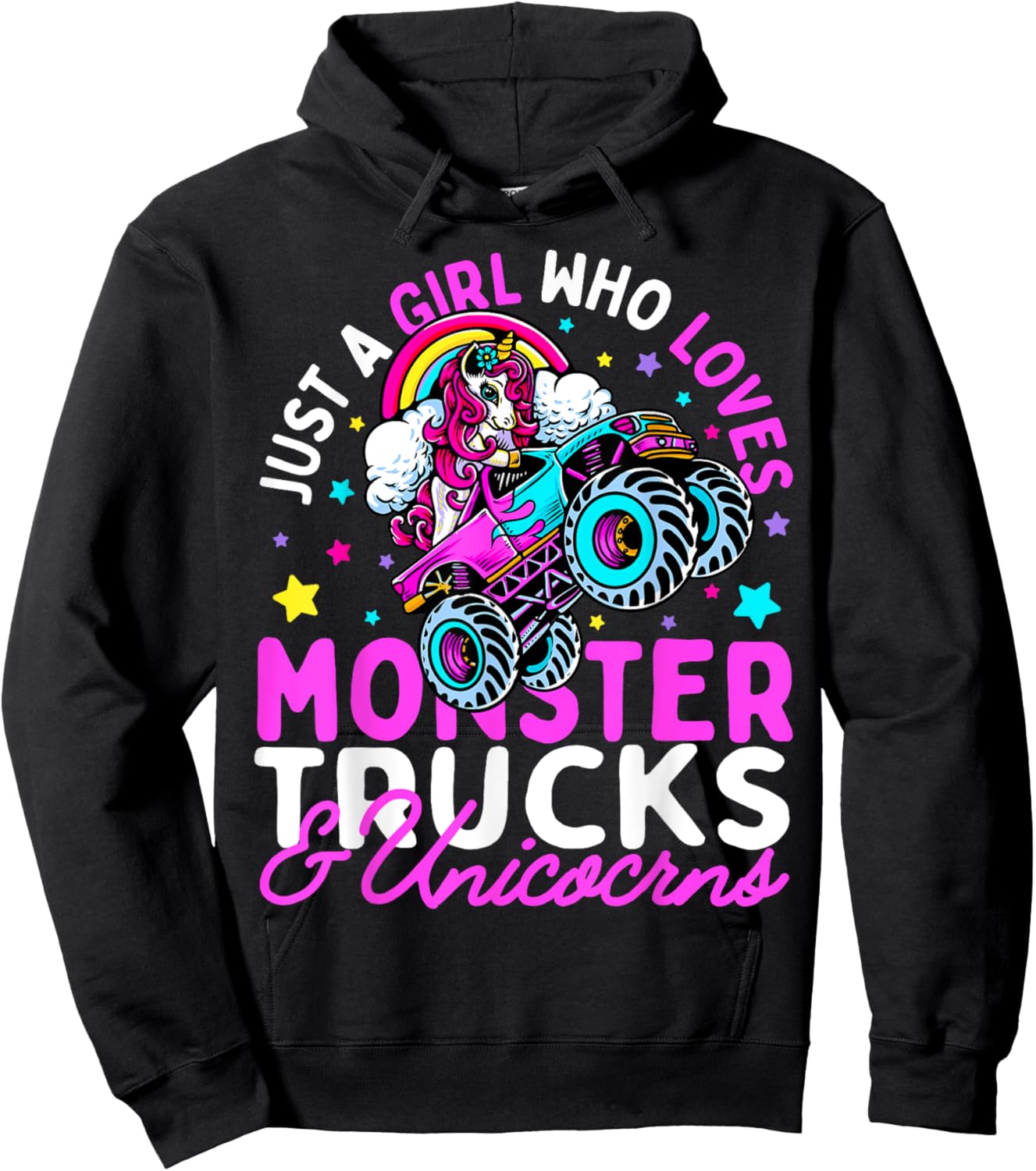 Just a Girl Who Loves Monster Trucks and Unicorns Girls Gift Hoodie - Hoodie | Black
