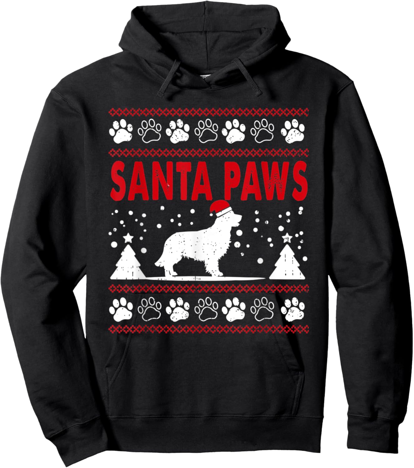 Santa Paw Golden Retriever Dog Merry Christmas Pajamas Women Kids Hoodie - Hoodie | Black