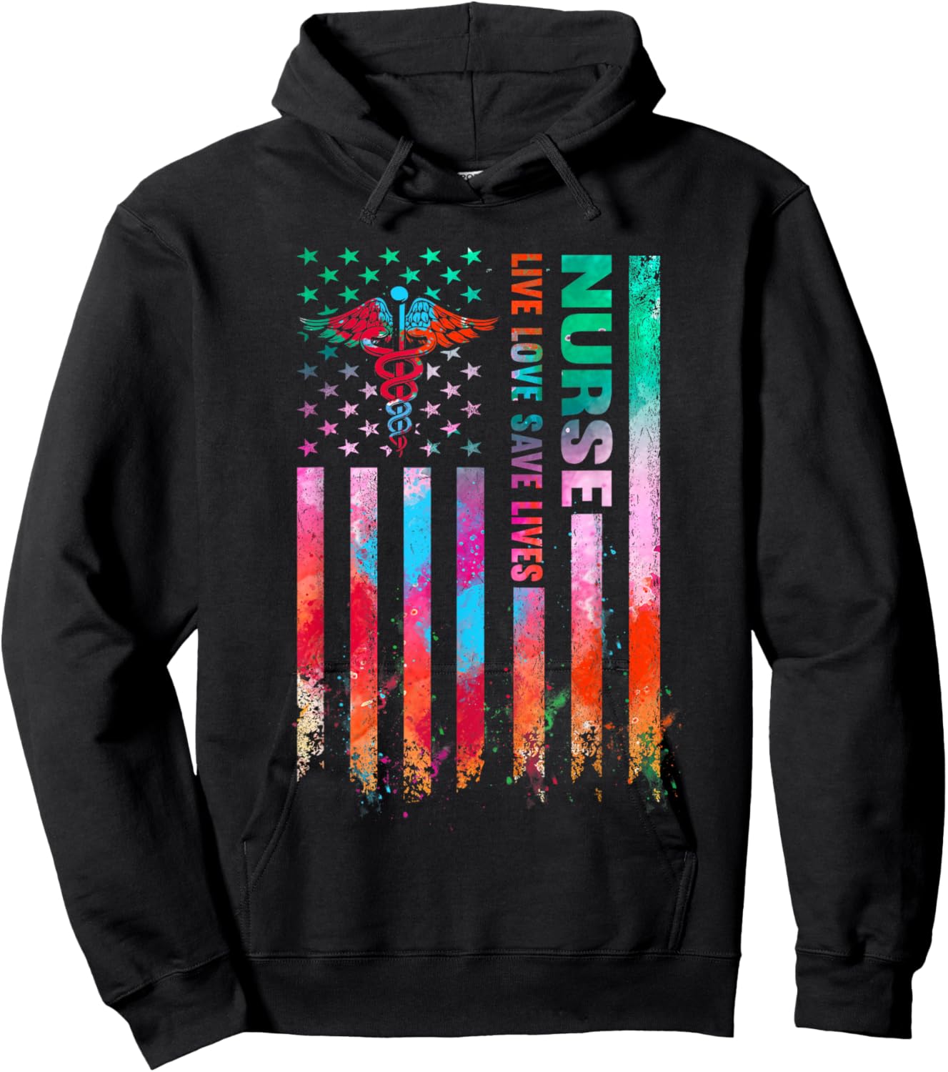 Live Love Save Lives American Flag Tie Dye Patriotic Nurse Hoodie - Hoodie | Black