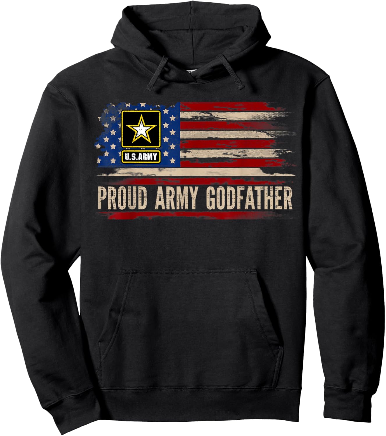 Vintage Proud Army Godfather American Flag Veteran Gift Hoodie - Hoodie | Black