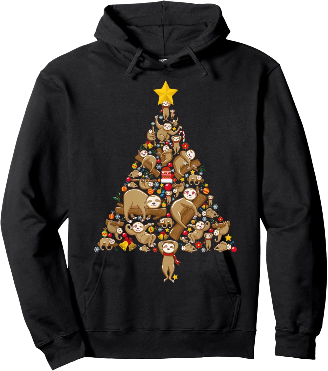 Funny Sloth Christmas Tree Lazy Animal Xmas Women Men Kids Hoodie - Hoodie | Black