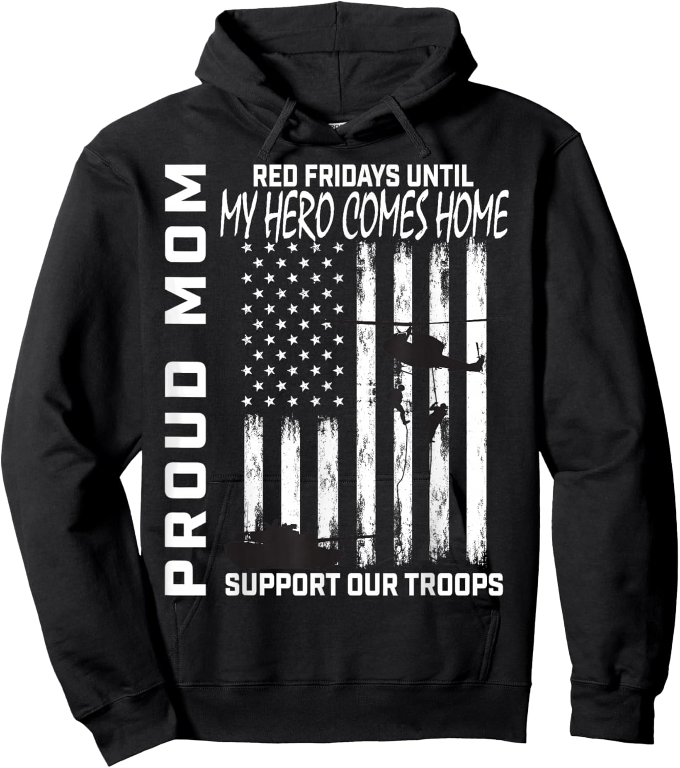Son Daughter Mom Red Friday Military Support Troops USA Flag Hoodie - Hoodie | Black