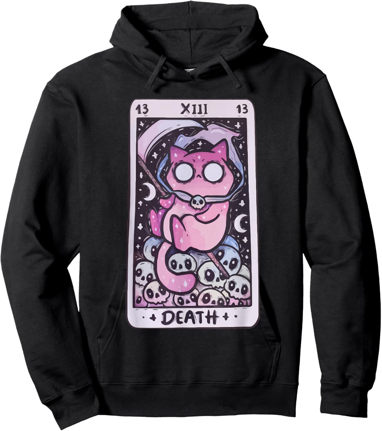 Kawaii Pastel Goth Art the Death Tarot Cute Cat Creepy Art Hoodie - Hoodie | Black