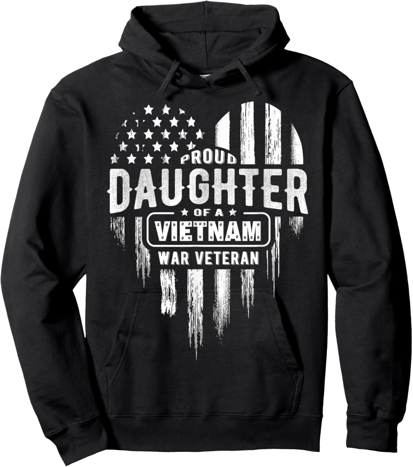 Proud Daughter Vietnam Vet Dad Veterans Day American Flag Hoodie - Hoodie | Black