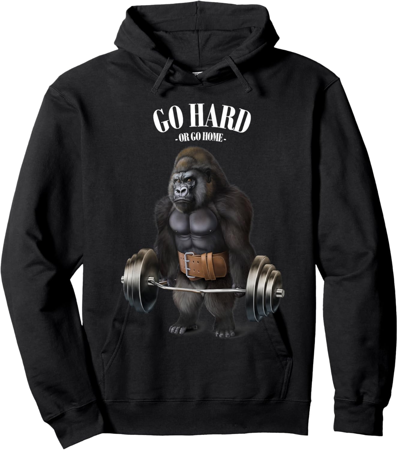 Gorilla Muscle Training with Barbell Shrug Bar Fitness Gym Hoodie - Hoodie | Black